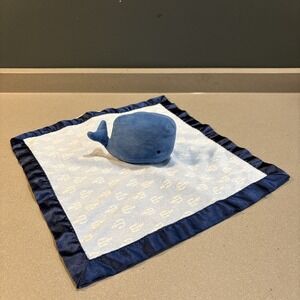 Baby Lovey Blue Whale Plush Security Blanket Satin Trim Lovie Cloud Island
